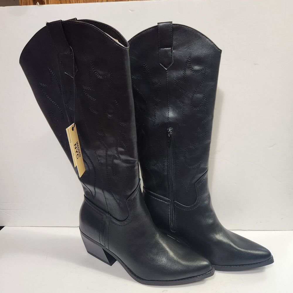 Madden NYC Womens Ladies Black Tall Western Chunk Heel Boots Size 9 NEW